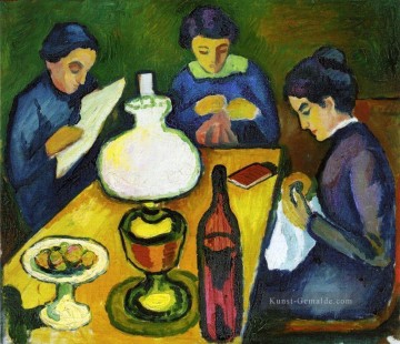 Drei von der Lampe August Macke am Tisch Frauen Ölgemälde